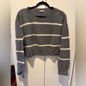 Reformation Charcoal and Cream Striped Women's Crop Sweater